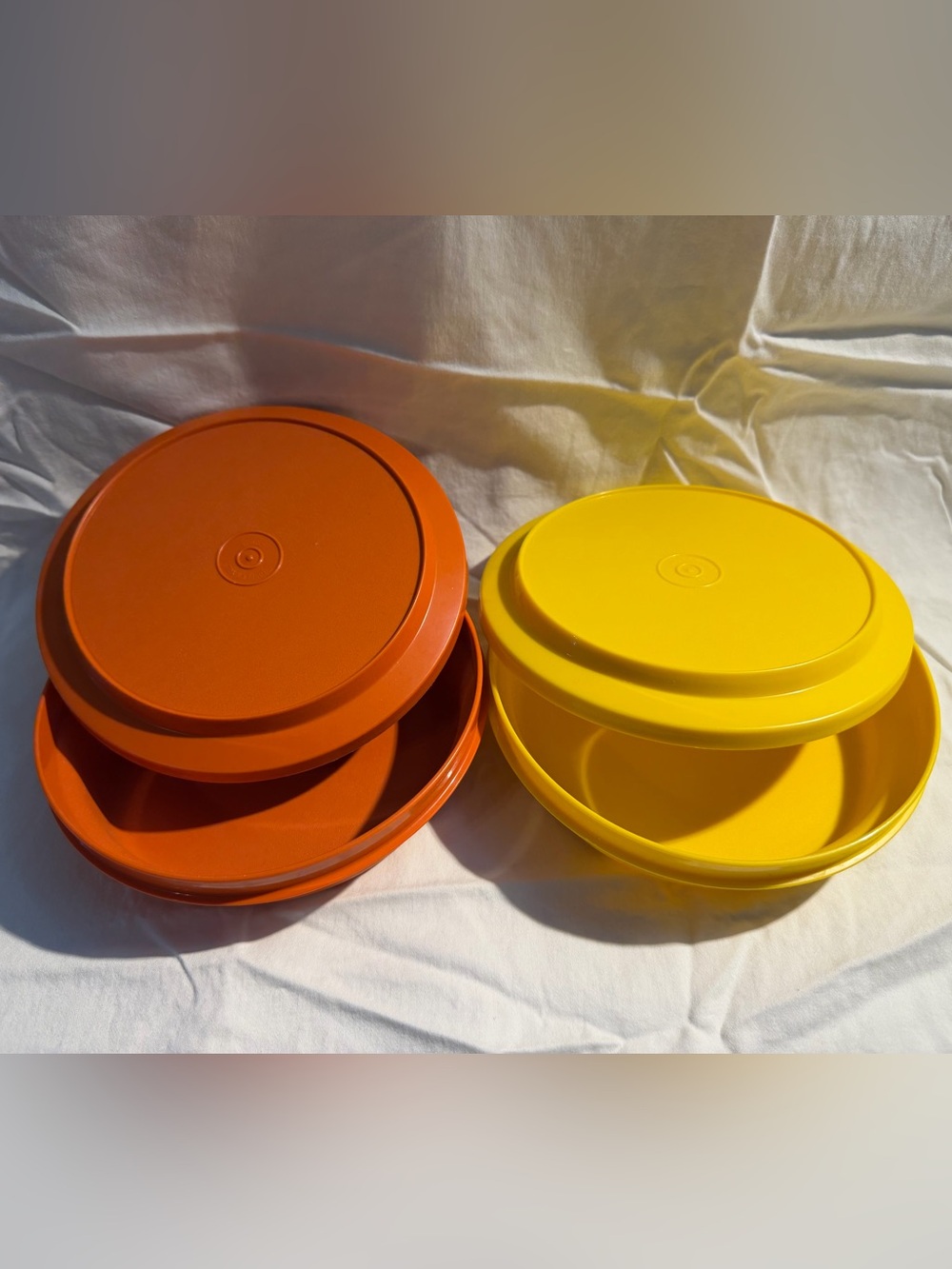Vintage Tupperware Seal N Serve Bowls 1206 1207 Orange Yellow Set of 2 w/Lids